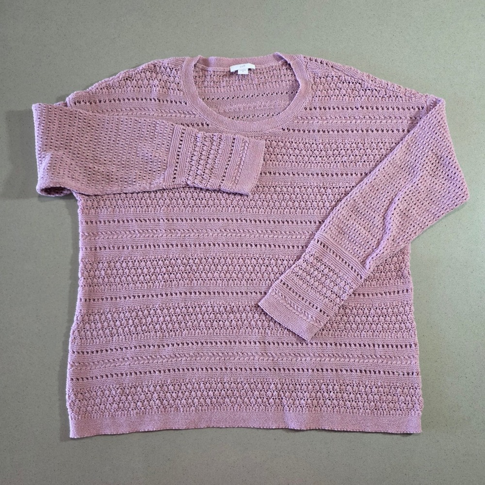 J. Jill Womens Medium Mauve Pink Open Knit Pointelle Cotton Blend Sweater Top